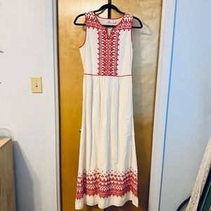 Vineyard Vines White Red Embroidered Casual Maxi Dress